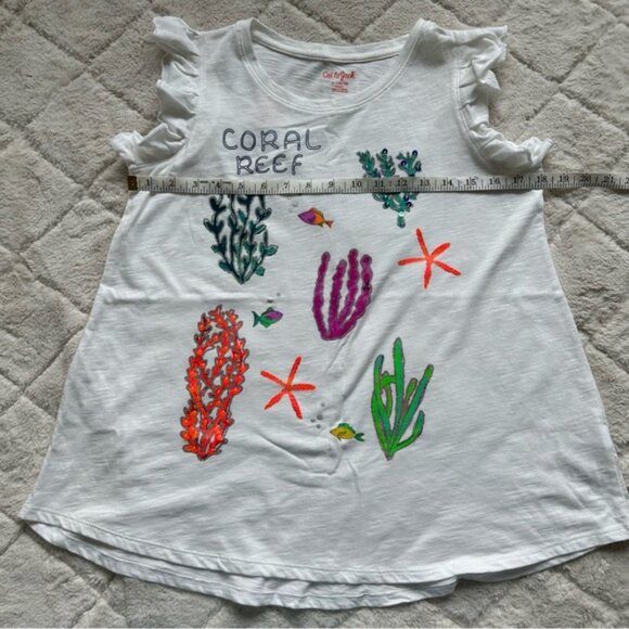 Cat & Jack | White Short Sleeve Ruffle Coral Reef Tee | Size Extra Large (14-16) - Picture 12 of 13